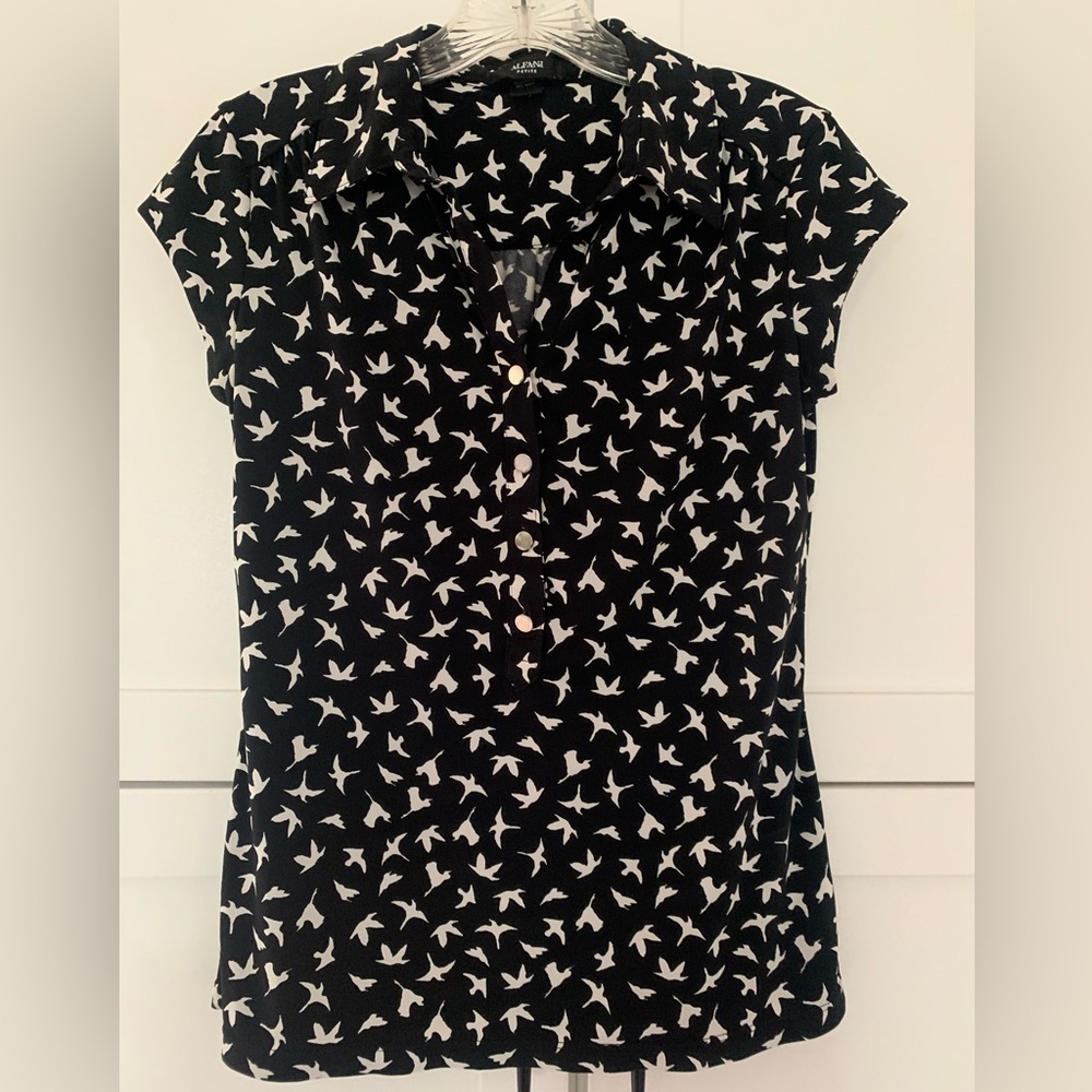 Alfani Black and White Button Down Shirt with Peter Pan Collar